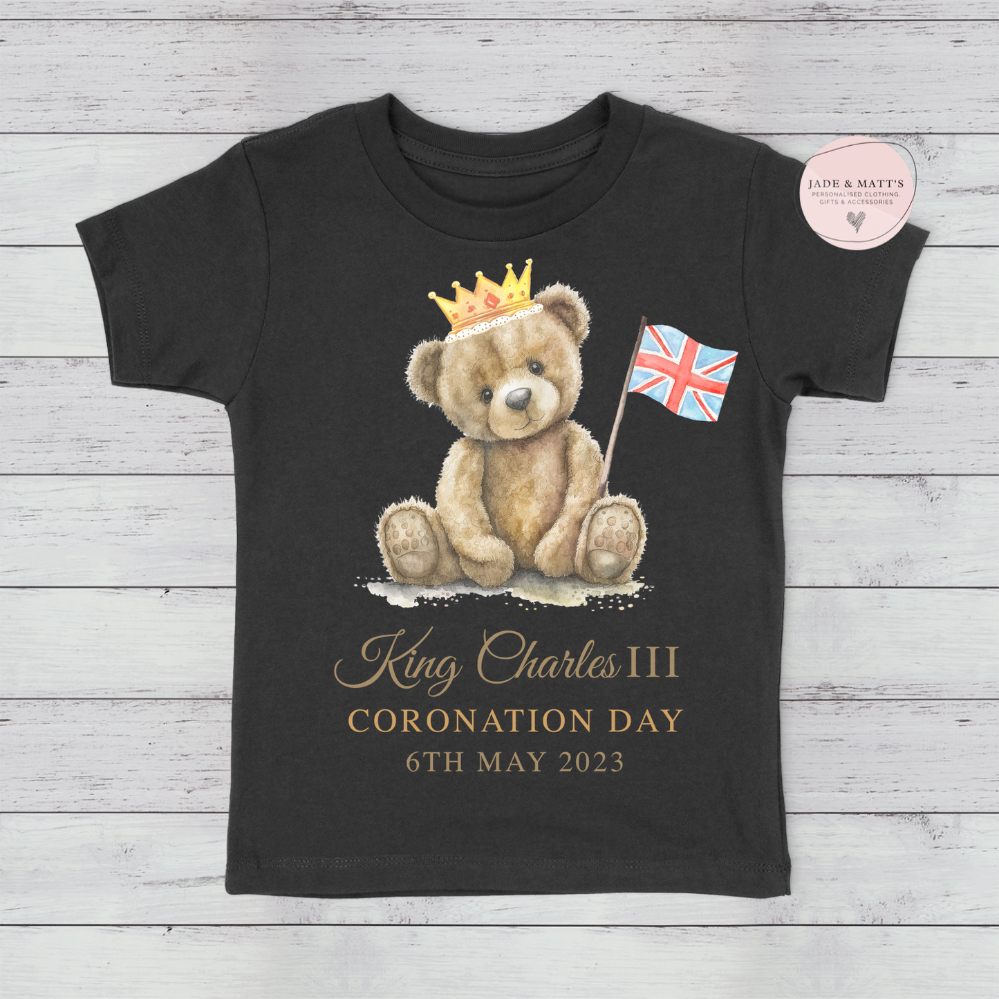 Kings Coronation 2023 | Bear with Flag | children's t-shirts - Black