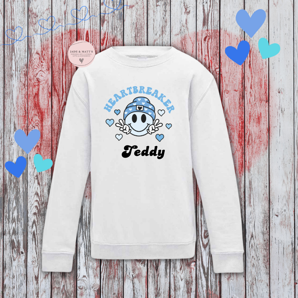 Heartbreaker White Sweatshirt | Blue PERSONALISED