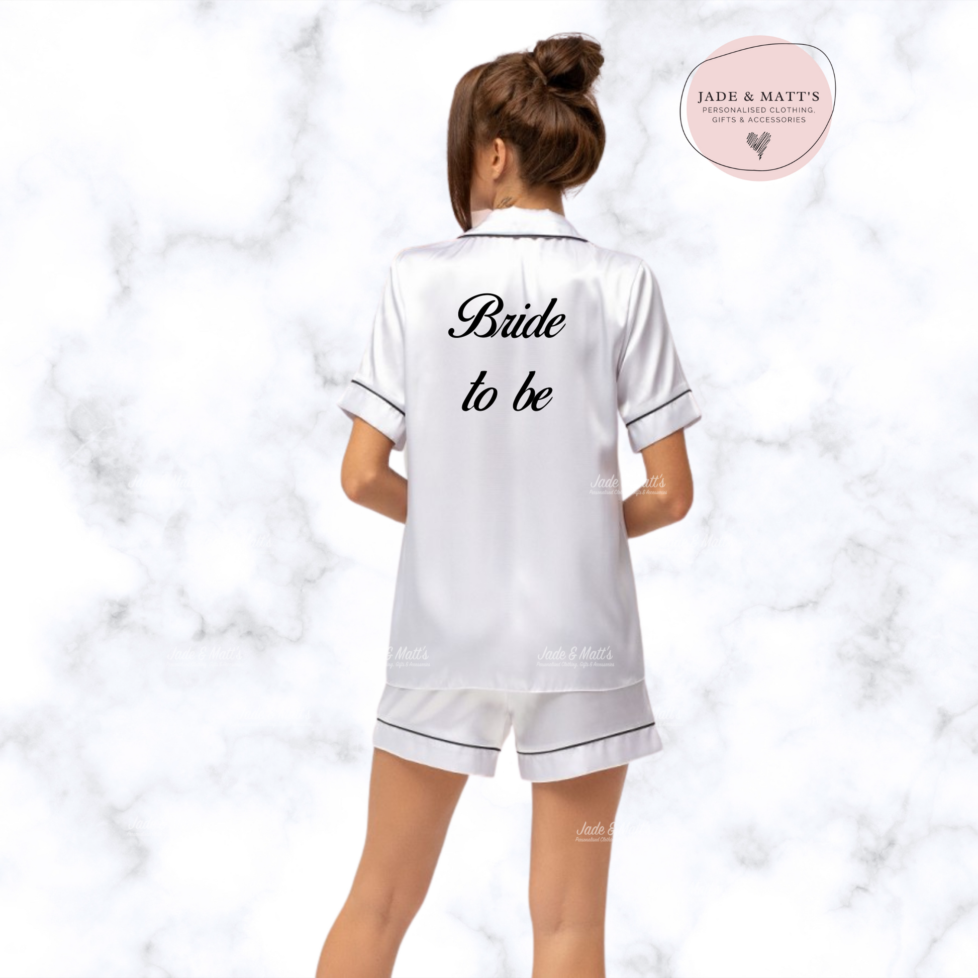 Adult s White Satin Pyjamas Personalised Pjs Front Back personalisation
