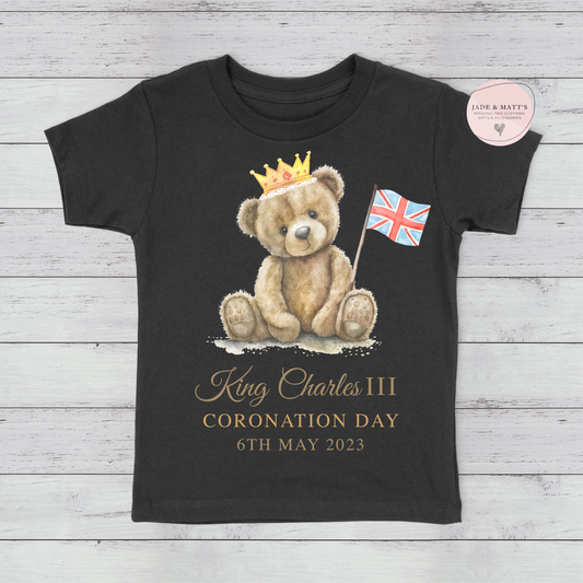 Kings Coronation 2023 |  Bear with Flag | children's t-shirts - Black
