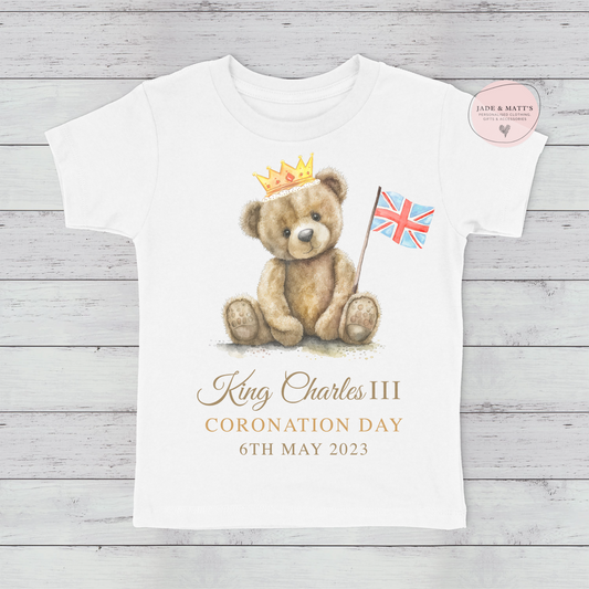 Kings Coronation 2023 |  Bear with Flag | children's t-shirts - white