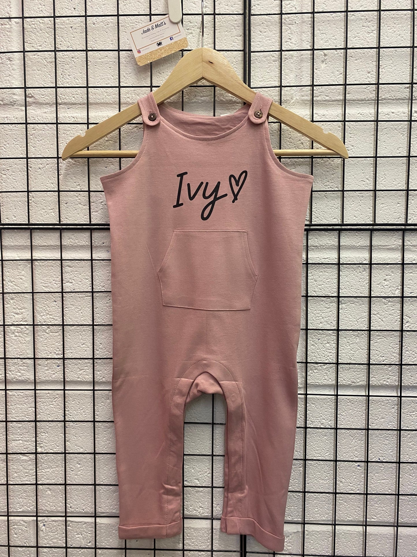 Personalised Children's Dungarees | Personalised Pink & Navy | Cotton Romper