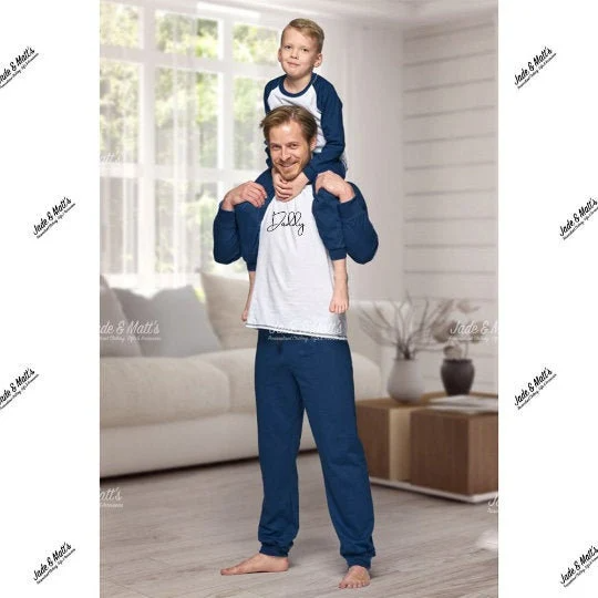 Father Son Pyjamas Personalised Pjs Navy Cotton